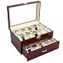 Rosewood Finish Watch Case Display Storage Box Chest With Clear Viewing Top Holds 20 Watches