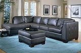100% Leather 3PC Sectional Chaise Ottoman Black Brown