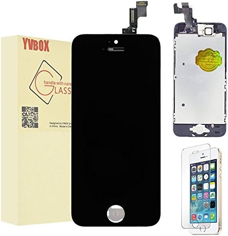 YVBOX A+ Grade For iPhone 5S LCD Display Touch Screen Digitizer Full Assembly Replacement with Home Button Bracket + Front Camera + LCD Shield Plate Pre-installed - Black