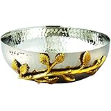 Elegance Golden Vine Hammered Stainless Steel Salad Bowl, 6.5-Inch, Silver/Gold