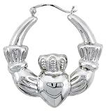 Sterling Silver High Polished Large Claddaugh (3-D) Shrimp Hollow Earring