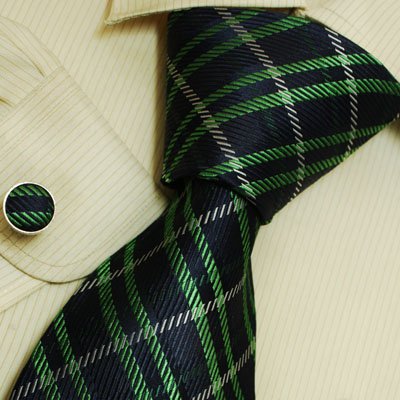 Green Checkers Designer Ties for Men Blue Checker Discount Gifts Discount Silk Neck Tie Cufflinks Set 6413