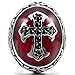 INBLUE Men's Stainless Steel Ring CZ Silver Tone Black Red Cross Knight Fleur De Lis Oval