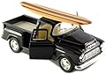 Set of 4: 5" 1955 Chevy Stepside Pickup with Surfboard 1:32 Scale (Black/Blue/Red/Yellow)