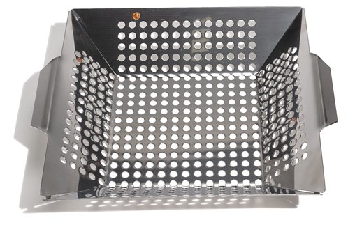Outset 12-in. Square BBQ Grill Wok, Stainless Steel