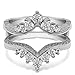 Silver Chevron Style Ring Guard with Millgrained Edges and Filigree Cut Out Design with CZ (0.74 ct. twt.)