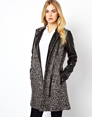 Vila Leather Look Sleeve Tweed Coat 並行輸入品