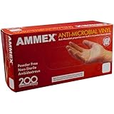 Ammex AAMV Anti-Microbial Vinyl Glove, Latex Free, Disposable, Powder Free
