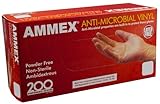 Ammex AAMV Anti-Microbial Vinyl Glove, Latex Free, Disposable, Powder Free, Medium (Box of 200)