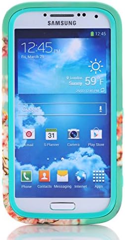 Deego S4 Case, Galaxy S4 Case, Heavy Duty 3-in-1 Sakura Design Easy to Use Silicone Plastic Protective Hard Case Cover for Samsung Galaxy S4 (Green)