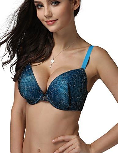 Rose Lady Womens Plus Size Embroidery Bra 60730 Underwired Molded Adjustable Bra, Lake, 40DD