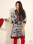 Printed Mandarin Collar Kurta-White-34