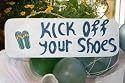 "KICK OFF YOUR SHOES" BEACH SIGN 14" - RUSTIC WHITE & BLUE - NAUTICAL DECOR