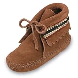 Braid Bootie for Infants by Minnetonka Moccasins in Brown Suede