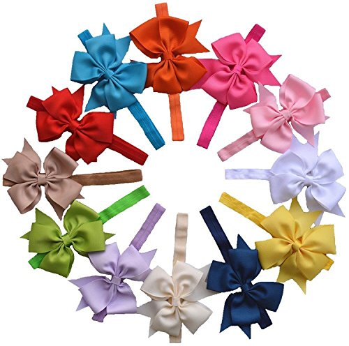 Qandsweet Baby Girl Headbands with Hair Flower Accessories (Bows-12colors)