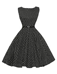 Vintage Belted Sleeveless Floral Print Polka Dot Print Cotton  Dress