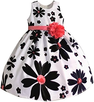 Decollra Girls Flower Bow Belt Cotton Princess Summer Kids Dresses 4T