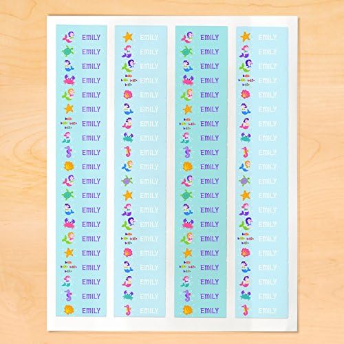 Mermaid Personalized Mini Waterproof Peel and Stick Labels for School and Camp, 80 Custom Labels