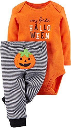 Carter's Unisex Baby First Halloween 2-piece Bodysuit Pant Set (3 Months, Orange/Black)