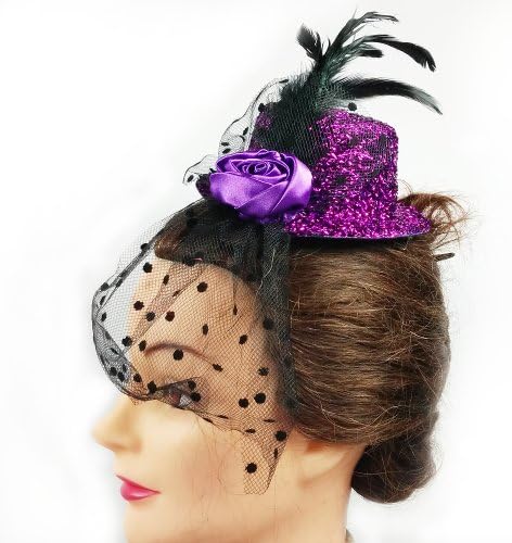 Fascinator - Purple Flowered Hat with Face Veil