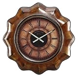 IMAGE OF Wall Clock with Flower Frame Design in Distressed Chestnut Finish