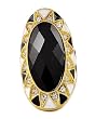 Goldtone Black Acrylic Stone Stretch Fashion Ring