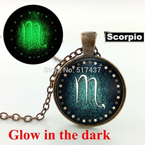 Pretty Lee Glow In The Dark Jewelry Scorpio Necklace Zodiac Sign Pendant Constellation Jewelry Glass Art Photo Glowing Necklace Pendant