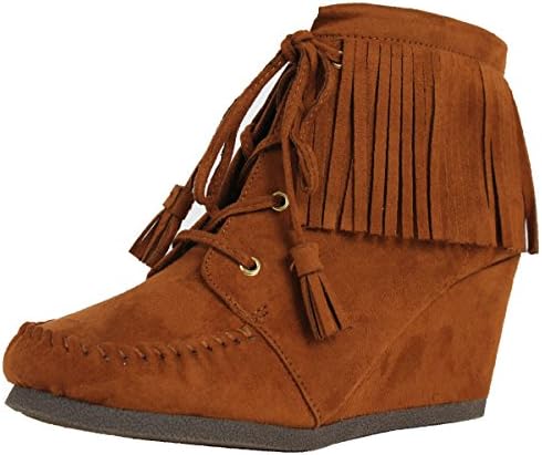 Cityclassified Women's Wig Hazel Brown Moccasin Lace-up Wedge Ankle Bootie Brown 8.5