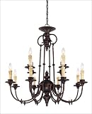 12 Light Chandelier - English Bronze Finish : Cream Linen Shades