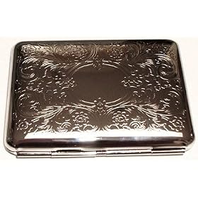 Chrome ID/Card Case - Business Card Holder or Wallet - Engraved Vine Pattern