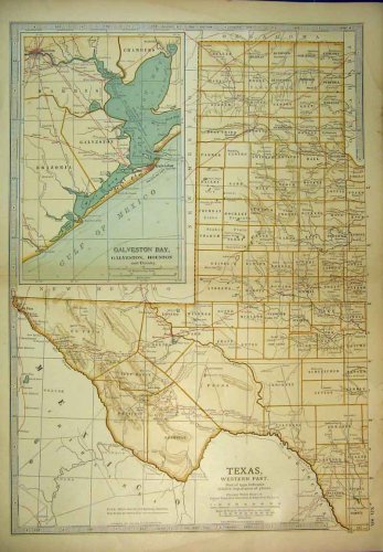 c1902 MAP TEXAS AMERICA GALVESTON BAY HOUSTON NORTHRUP