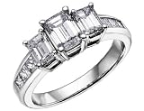 Diamond Engagement Anniversary Three Stone Ring 1.5 Carat (ctw) Emerald Cut in 18K White Gold (SI) (Certified)