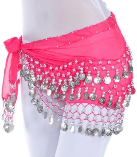 10 Pcs 128 Gold and Silver Coins Belly Dance Hip Scarf Chiffon Skirt Halloween Costume