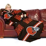 NFL Cleveland Browns Adult Comfy Throw, Officially Licensed Blanket with Sleeves "Stripes" Design
