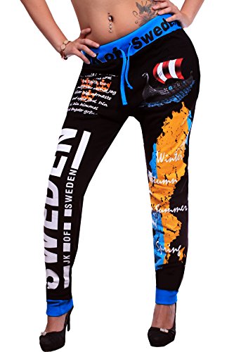 Damen lange Trainingshose | Schweden Sporthose (L fällt größer aus, Schwarz)