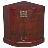 Handmade Oriental Furniture - 24" Antique Style Red Leather Corner Storage Cabinet - Traditional Heirloom