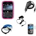 Hot Pink Durable Flexible Soft Silicone Skin Case + Home Travel Charger + Rapid Car Charger + Premium Reusable LCD Protector + USB Data Cable for At&t RIM Blackberry 9000 Bold Smartphone