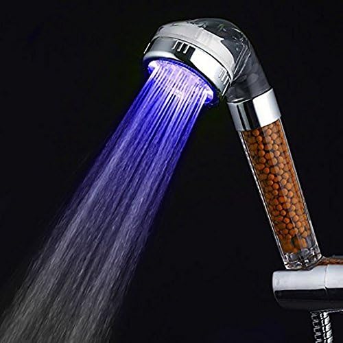CANICO Magic Negative Ionic Filter Chlorine LED Shower Head 3 Colors Changes with Changing Water Temp Bathroom LED Light Top Spray Shower Head