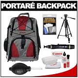 Portare Multi-Use Laptop/iPad/Digital SLR Camera Backpack Case (Gray/Maroon) with 57