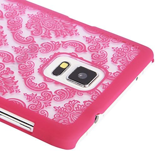 Note 4 Case, Galaxy Note 4 Case, SGM (TM) Damask Design Pattern Rubber Coating Ultra Slim Fit Hard Hybrid Case Cover for Samsung Galaxy Note 4 + SGM (TM) Microfiber Cleaning Cloth (Hot Pink)