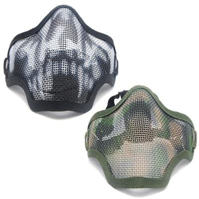 【 サバイバルゲーム装備 メッシュ ハーフ フェイスガード 】 スカルペイントモデル&森林迷彩モデル 2個セット NAVY SEALsスタイル メタル製 メッシュマスク 【人気アイテム】