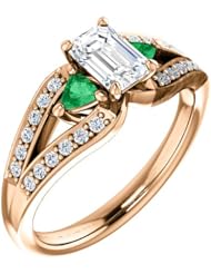 10K Rose Gold Emerald Cut Diamond and Emerald Ring -- LIFETIME WARRANTY