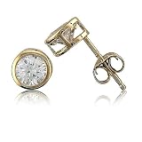 14K Gold Over Silver Vermeil Bezel Set Round Cubic Zirconia CZ Solitaire Stud Earrings (0.9 ct.tw)...