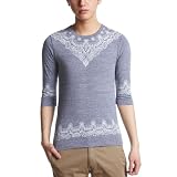 (ビーノ)BENO エスニックプリント７分袖Ｔシャツ 130S2422 85 ナチュラルネイビー M