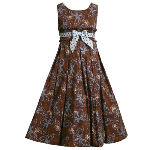 Bonnie Jean Girls 7-16 BROWN BLUE WHITE BUTTERFLY PRINT Special Occasion Wedding Flower Girl Party Dress Inexpensive Flowergirl Gowns