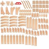Orbrium Toys Multi-level Deluxe 100 Piece Wooden Train Track Expansion Pack Set Generic Fits Thomas Brio Chuggington