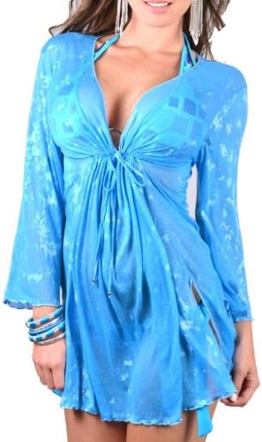 COQUETA Burnout Sexy Beach Wear Swimwear Cover Up Shirt Dress BLUE-One Size
