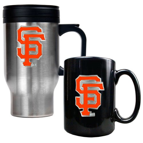 (BSS) - Great American Products - San Francisco Giants MLB Stainless Steel Travel Mug & Black Ceramic Mug Set - Primary Logo