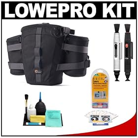 Lowepro Outback 100 (Black) Digital SLR Camera Beltpack Bag/Case + Accessory Kit for Canon EOS 7D, 5D Mark II III, 60D, Rebel T3, T3i, Nikon D3100, D3200, D5100, D7000, D800, A35, A55, A57, A65, A77 Digital SLR Cameras