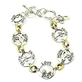 Buy Two Tone Religious Cross Charm Toggle Bracelet Fashion Jewelry by PammyJ Bracelet